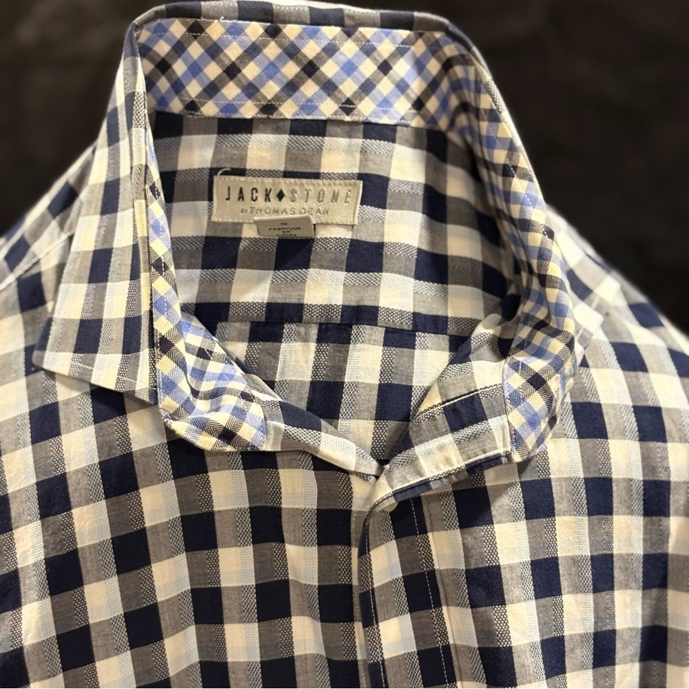 2/$20 Jack Stone Blue Checkered Casual Button Down Shirt